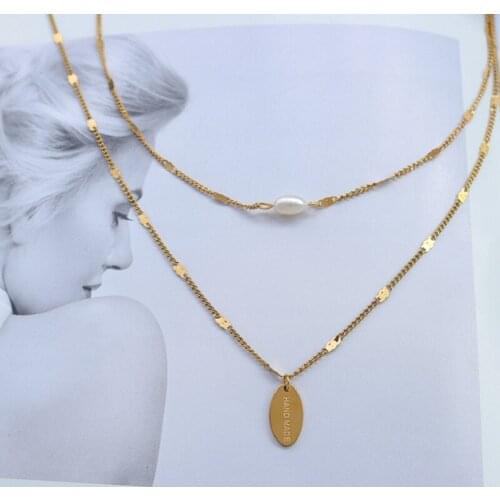 Necklace Niche Design Wild Double-Layer Pearl Female Titanium Steel Fashion Simple Temperament Party Birthday Gift Accessories