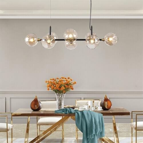 Post-modern Long Strip Magic Bean Glass Ball Chandeliers Dining Room Living Room Lights LED E14 Engineering Deco Lamps Fixtures