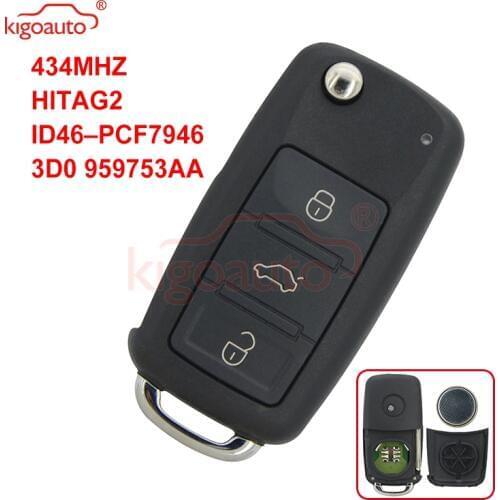 Kigoauto for VW Touareg Remote key 3button 433.9MHZ ASK/FSK HITAG-2 ID46 PCF7946 HU66 3D0 959 753 AA 3D0 959 753 AM
