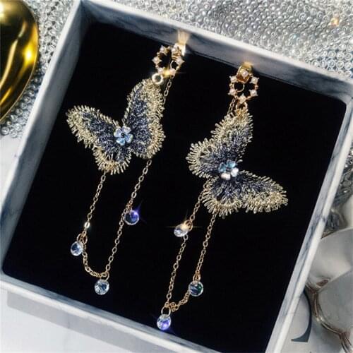 Qianraq Creative Long Tassel Ear Stud For Women Girl Trendy Drop Butterfly Shape Earrings Simple Stud Earrings Jewelry Gift