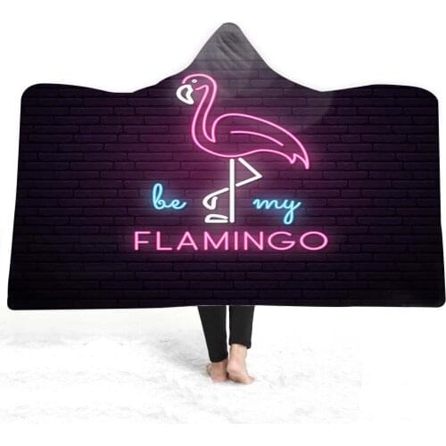 Colorful Flamingo Print Magic Cloak Home Sofa Warm Heating Cashmere Hooded Blanket Adult Children Nap Cashmere Hooded Blanket