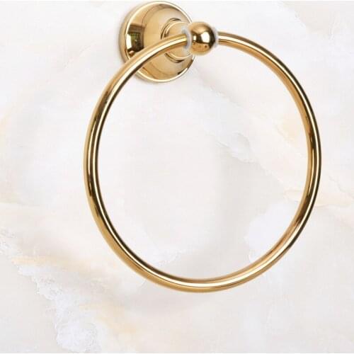 Luxury Gold Color Brass Bathroom Hardware Accessories Round Towel Ring Hanger Holder Dba883