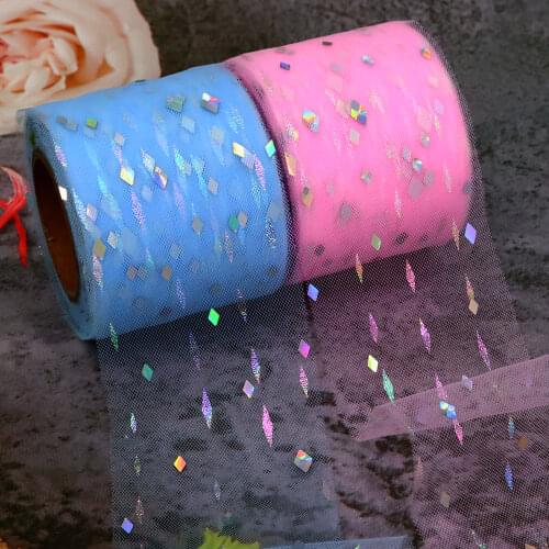 6cm 25Yards Glitter Organza Ribbon Rhombic Diamond Sequin Tulle Mesh Tape Iridescent Color Fabric DIY Handmade Hairclip Bowknot