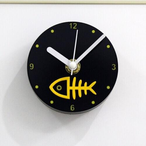 Cute art fish bone three-dimensional refrigerator clock creative refrigerator posted magnetic message sticker clock