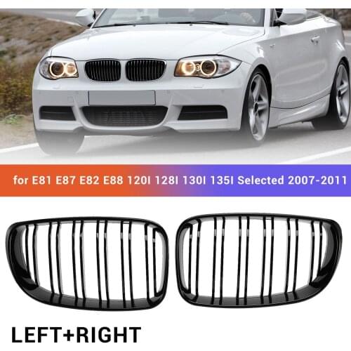Glossy Black Dual Slats Front Kidney Grille Grill Replacement for BMW E81 E87 E82 E88 120I 128I 130I 135I Selected 2007-2011