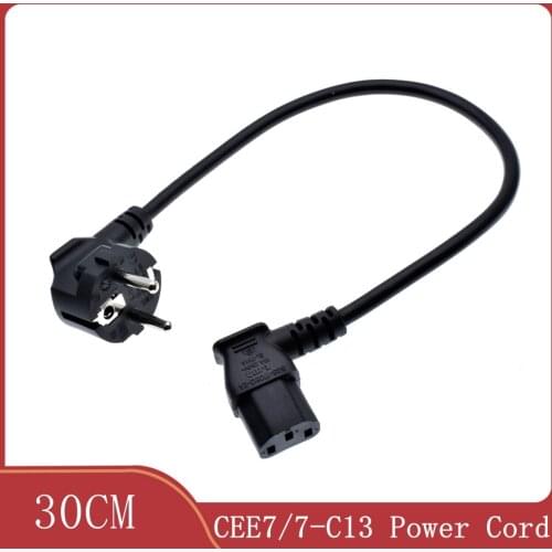 European 2 Pin Male to IEC 3 Pin Female ,Schuko to IEC C13 Left Angled AC Power Cord EU Adapter Extension Lead Cable