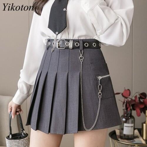 Punk High Waist Goth Harajuku Skirts Black Mini Skirt Women Punk Gothic Cute School Girl Preppy Style Pleated Skirt With Belt