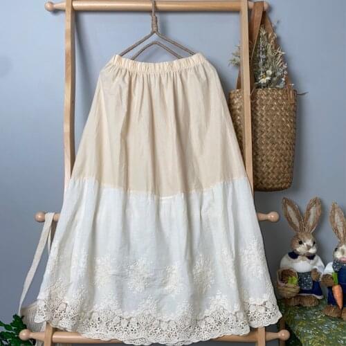 2021 New Spring Summer Women Hollow out Skirt Japan Style Mori Girl Solid Color A-line Skirt