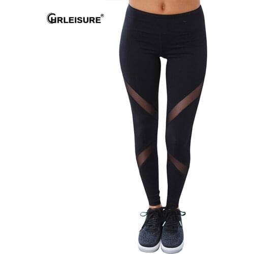 CHRLEISURE Patchwork Leggings Women Fitness Gothic Mesh Stitching Gym pants Woman Sexy Breathable Elastic