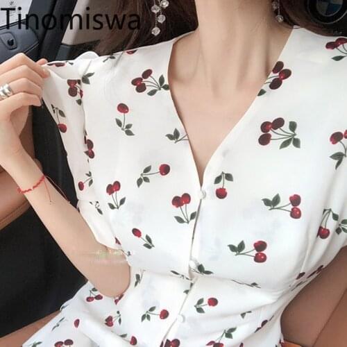 Tinomiswa Summer 2021 Chiffon Boho Korean Casual Party Vacation Runway Vestidos Floral Print New Women Midi Cherry Dresses C187