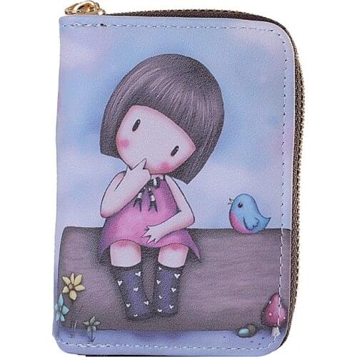 Women Card Holder Wallet PU Leather Female Card Case 9 Bits/10 Bits + 2 Big Position Zipper Card Wallet Cute Characters Card Bag