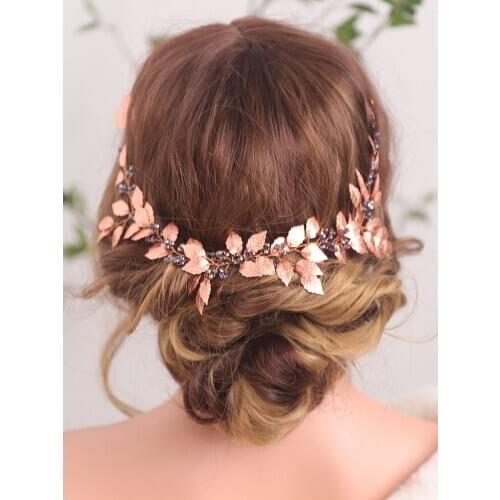 Vintage Rose Gold Leaves Purple Crystal Chic Hair Accessories Headband Bride Headwear Bridesmaid gift Elegant women