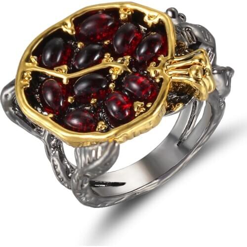 Women Ring Personality Ring Crimson Zircon Ring Tree Vine Black Pomegranate Design Exquisite Party Jewelry Pop Girl Decoration