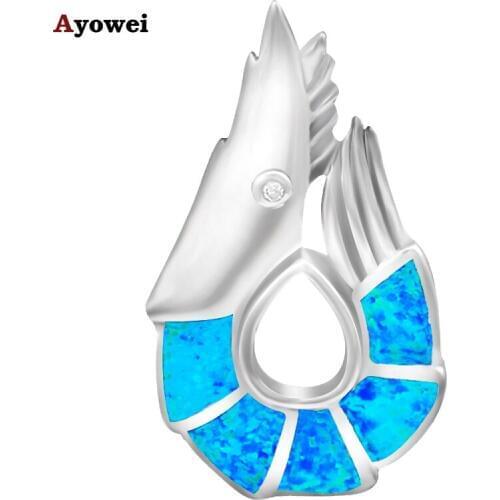 Wholesale Retail Shrimp Blue Fire Opal stamped silver plated Necklace Pendants Fashion jewelry for women OP273A