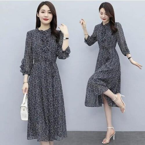 Female Chiffon Dress Spring Womens 2021 Nnew Style Thin Temperament Fashionable Mid-length Popular Floral Skirt Lace CommuteC94