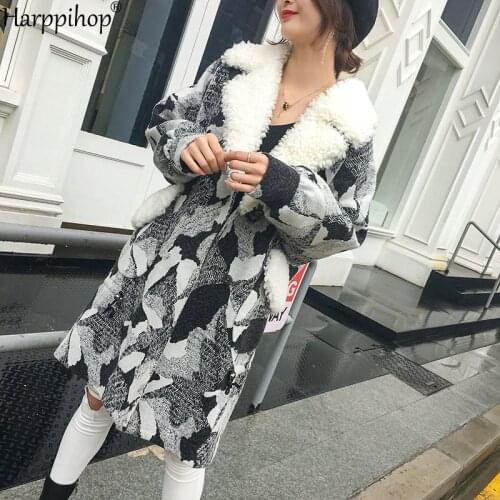 Womens winter warm 100% genuine wool fur with lamb fur collar coat lady long coat jacket overcoat