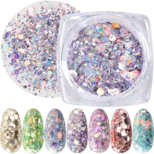 1pcs Hexagon Sequins Nail Art Glitter Sparkly Mermaid Nail Powder Flakes Polish Spangles Manicure Nail Art Decoration JIDJ01-12