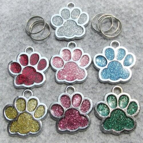 100pcs/lot Zinc Alloy Paw Drip Processed Pet Dog ID Tags Blank Pet Identity Tags with a Small Keyring