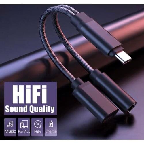 2 In 1 USB C Splitter Headphone AUX Audio Cable Type C to 3.5mm Charge Audio Adapter for Xiaomi Huawei Samsung Oneplus Splitter
