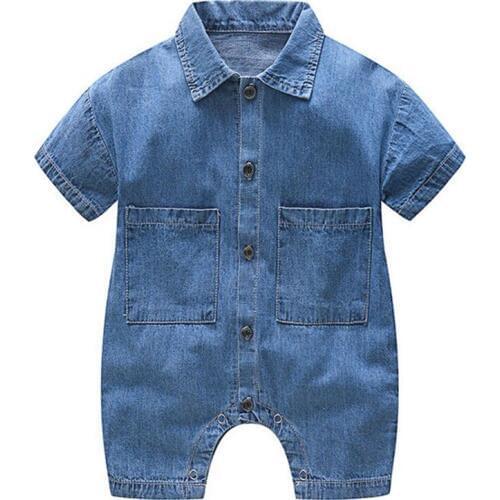 2019 Summer Unisex Jumpsuit Shorts Newborn Baby Kids Romper Clothing Casual Lapel Denim Overalls For Girls Boys Clothes New
