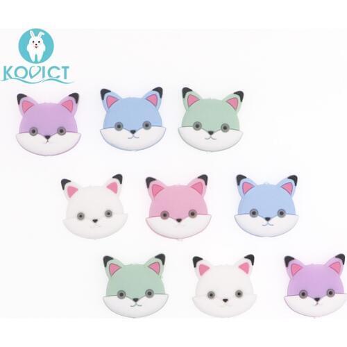 Kovict 5/10 pcs 30mm cute mini Fox Silicone Beads Animal Baby Teether Infant Teething Bead For DIY Necklace Accessories Toy