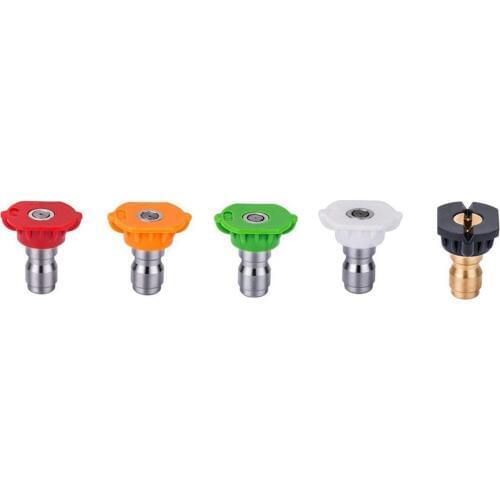 5Pcs Pressure Washer Gun Adapter Quick Connect Fitting with Power Washer Spray Nozzle Tips Multiple Degree 4000 PSI Water Nozzle