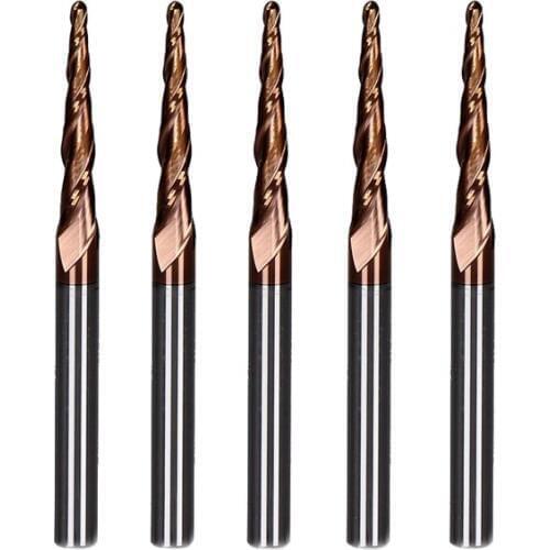 5pcs/lot R0.75*D4*20.5*50L*2F HRC55 Tungsten solid carbide Coated Tapered Ball Nose End Mills taper and cone milling cutter