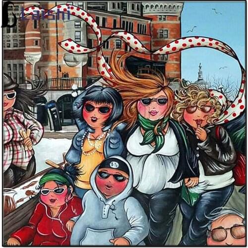 5D Round Drill Modern Home Decoration Diy Diamond Painting Cartoon Fat Lady Go shopping together Needlework Full square Diamond
