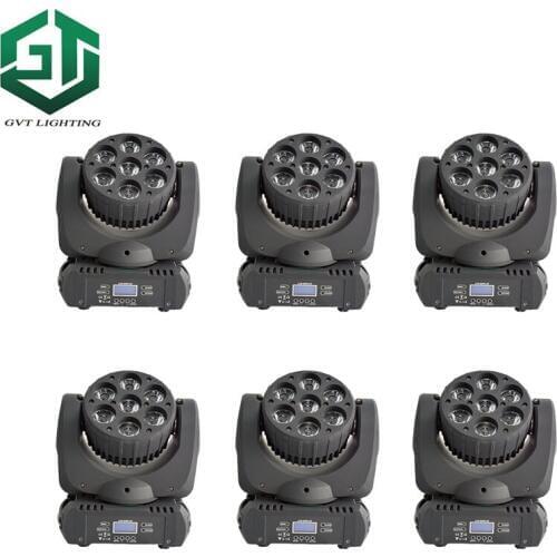 6pcs/lot 7*12W RGBW 4in1 LED Beam Moving Head Light Moving Heads Stage Llight 16 DMX Channel LCD Display