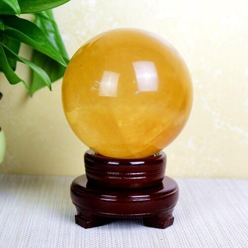 80MM+SAND Natural Citrine Calcite Quartz Crystal Sphere Ball Healing Gemston