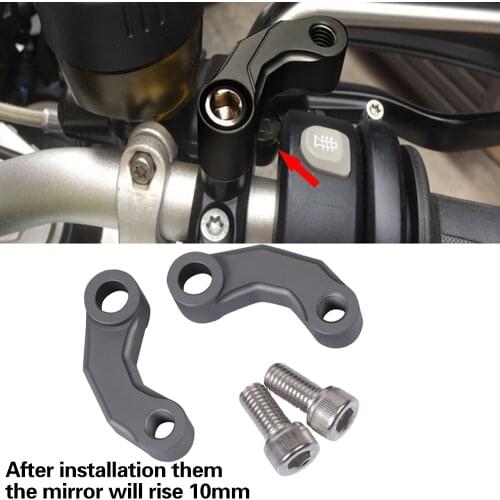 Motorcycle Mirror Riser Extension Bracket Adapter For Bmw R1200Gs Lc/Adv 13-18 R Ninet/R1200R Premium Cnc Aluminum Alloy Black
