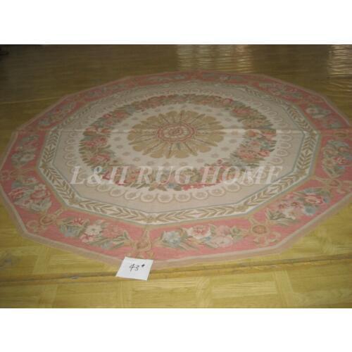Free shipping 8'X8' Round French Aubusson Roses Wool Round Aubusson rug for round tables