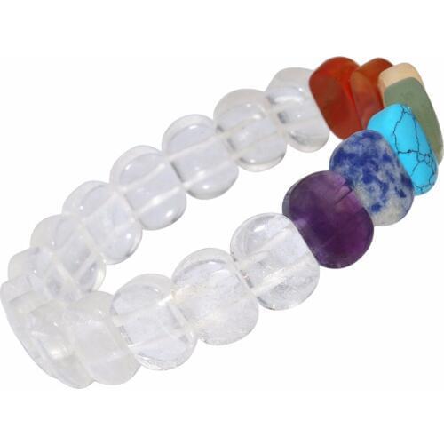 TUMBEELLUWA 7 Chakra Stone Rock Quartz Oval Bead Stretch Bracelet Bangle Wristband 8.5"