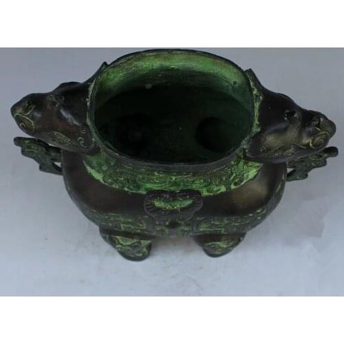 Bronce chino rinoceronte La bestia cabeza quemador de incienso estatua