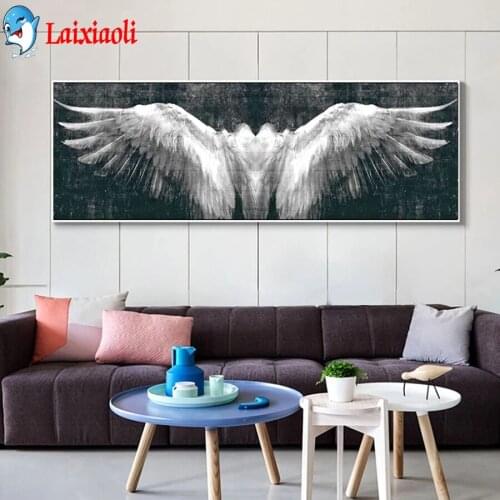 Black And White Angel Wings Vintage Wall Art Large 5d diy diamond painting embroidery full square round diamond mosaic Puzzle