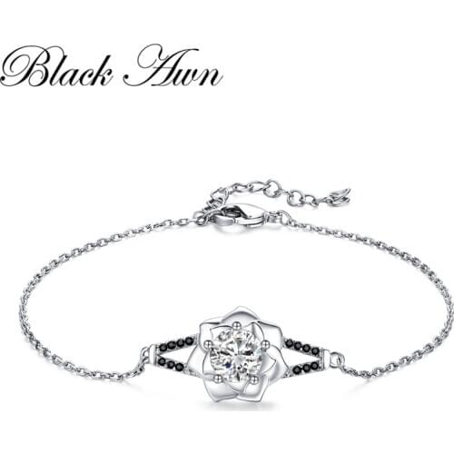 BLACK AWN Hot Flower 925 Sterling Silver Charm Bracelet Women Wedding Jewelry S002