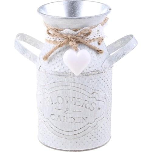 P8DE Rustic Cylindrical Flower Pots Watering Milk Jug Vase with Double Handle Coffee Pot Shaped Flower Pot Vintage Primitive