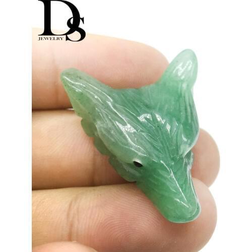 DS 3cm Natural Aventurine Hand Carved Crystal Wolf Head Shaped Charm Crystal Gemstone Carving Reiki Healing Pendant Necklace