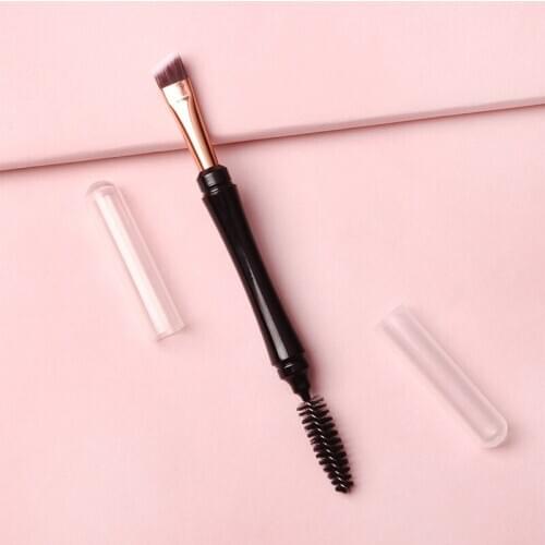 Double-Head Professional Flat Angled Eyebrow Brush with Wood Handle Double Eyelash Eyebrow Brush + Eyebrows Comb Makeup Brush