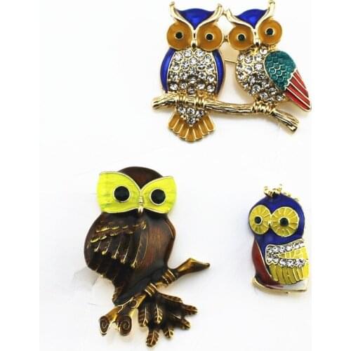 Europe and the United States high-end custom owl brooch fashion alloy Semi-precious stones drop oil brooch pin