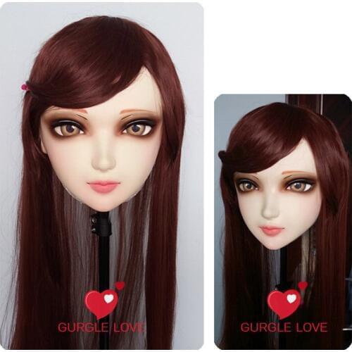GL005)Female Sweet Girl Resin Half Head Kigurumi BJD Mask Cosplay Japanese Anime Role Lolita Lifelike Real Mask Crossdress Doll