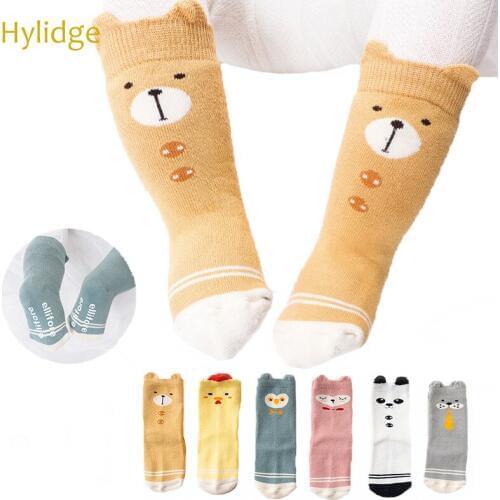 Hylidge 3 Pairs/lot Winter Warm Socks for Kids Cute Cartoon High Socks Kids Baby Knee Long Socks Toddler Girl Boy Non-slip Socks