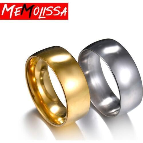 8mm Classic Wedding Ring for Men Women Gold Color Stainless Steel Engagement Rings Couple Jewelry Gift US Size