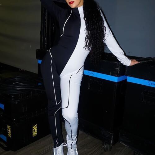 Patchwork Fitness Sporty Active Wear Rompers Womens Jumpsuit 2019 New Fashion Casual Workout Striped Autumn Playsuits Skinny