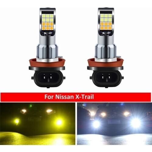 2PC H11 H8 Car LED Bulb Driving Dual Color Fog Light Bulb For Nissan X-Trail T30 T31 T32 NV400 Navara Qashqai J10 J11 Pathfinder