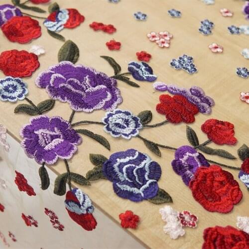 LASUI 3 yards NEW Exquisite Multicolor rose flower embroidery lace mesh fabric DIY dress skirt Clothing decoration X0703
