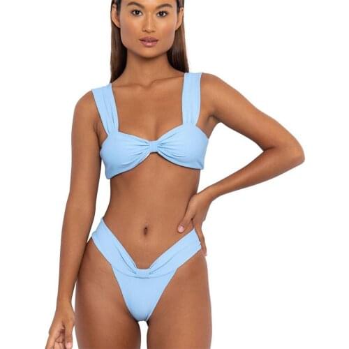 Summer women Solid Swimsuit Sexy two Pieces Bikini купальник bikini Set ladies Beachwear Blue briefs breathe beach swim Suit