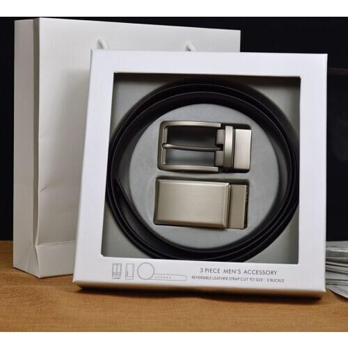 Foreign trade original single high-grade belt double buckle belt boxed with rotary smooth buckle pin buckle top layer Kraft belt