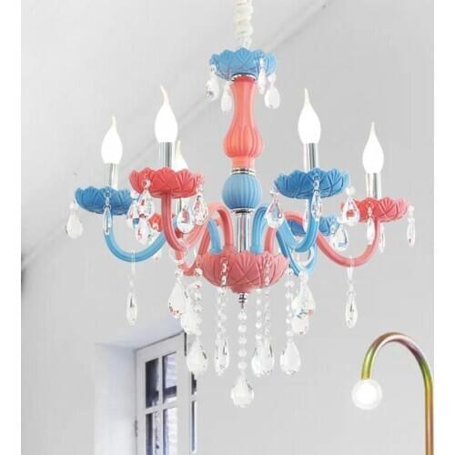 Mini children Room Colorful Crystal Chandelier led kid lighting Living Room Dining Room blue chandeliers ceiling suspension lamp