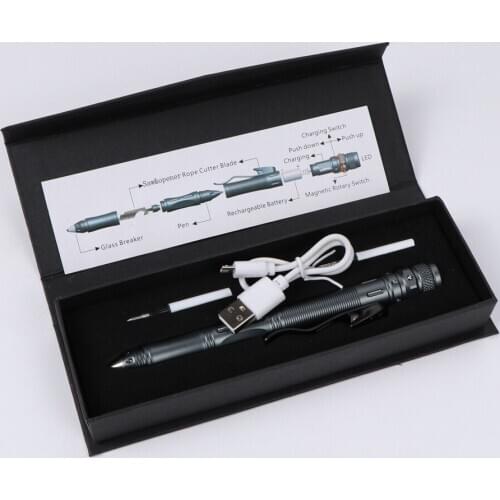 Multi-function Tactical pen with Rechargeable LED Torch self-defense pen survival Tool Magnetic Control Switch Tactical Pens